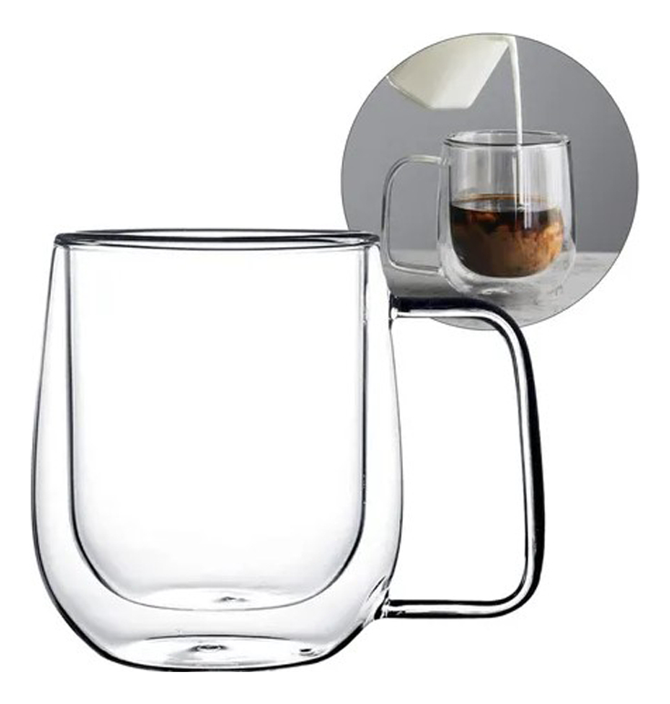 Vaso Taza Doble Vidrio Cafe Bebidas 250ml Con Asa