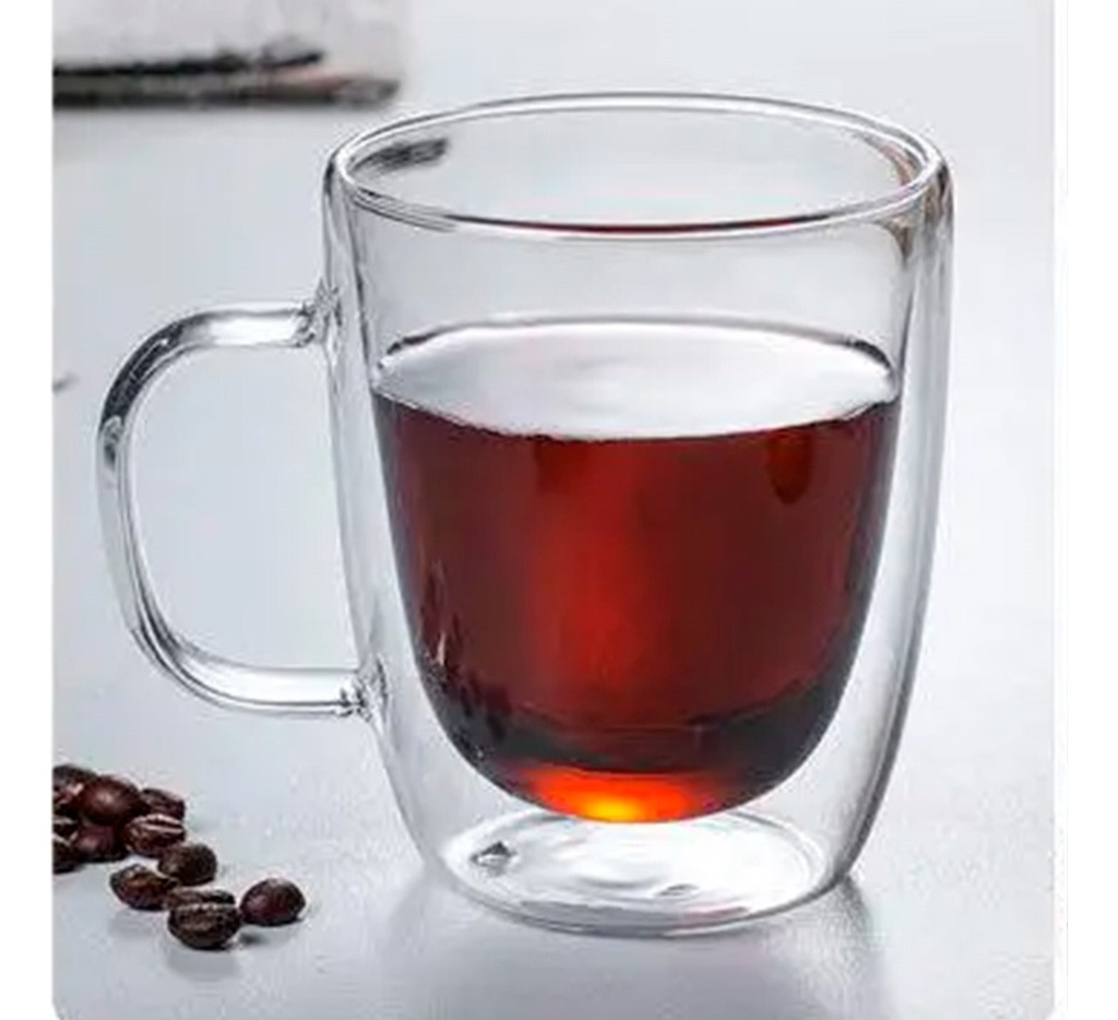 Vaso Taza Doble Vidrio Cafe Bebidas 350ml Con Asa Doppio