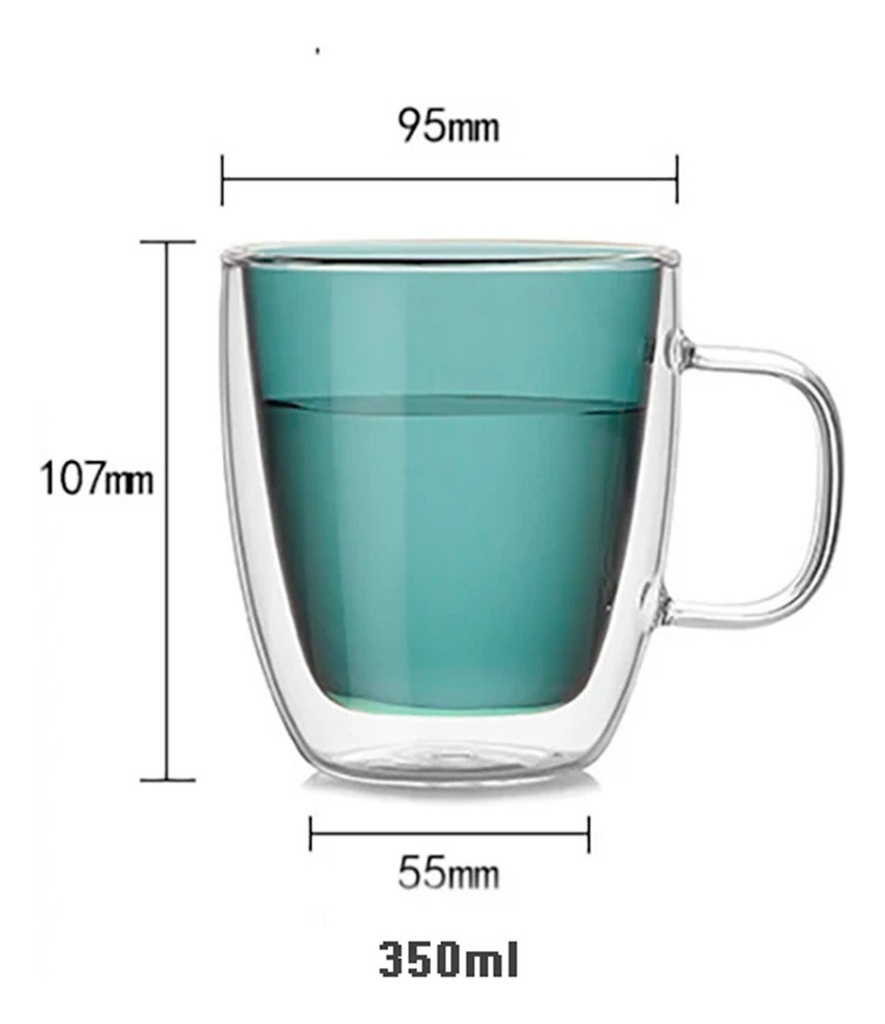 Vaso Taza Doble Vidrio Cafe Bebidas 350ml Con Asa Doppio